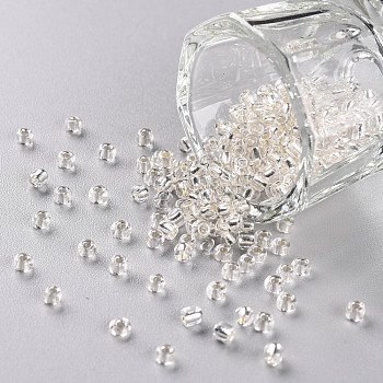 8/0 Glass Seed Beads, Silver Lined Round Hole, Round, White, 8/0, 3mm, Hole: 1mm, about 1111pcs/50g, 50g/bag, 18bags/2pounds