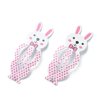 Cute Spray Painted Iron Snap Hair Clips, Rabbit, for Childern, Pink, 49x18x1.5mm, 2pcs/set