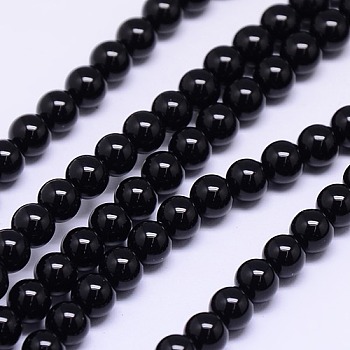 Natural Black Agate Round Beads Strands, Dyed, Black, 5mm, Hole: 1mm, about 79pcs/strand, 15.74 inch