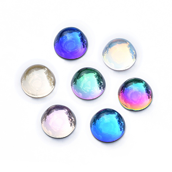 Transparent Glass Cabochons, Flat Back, Half Round/Dome, Mixed Color, 10x5.8~6mm