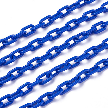 ABS Plastic Cable Chains, Oval, Blue, 13.5~14x8x2mm, 14.9 inch~15.35 inch(38~39cm)/strand