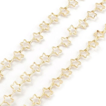 Brass Hollow Out Star Link Chains, Unwelded, with Spool, Real 18K Gold Plated, 5x5x1mm