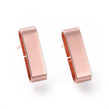 (Jewelry Parties Factory Sale)Brass Stud Earrings, with Ear Nuts and 925 Sterling Silver Pin, Rectangle, Rose Gold, 17x5mm, Pin: 0.7mm