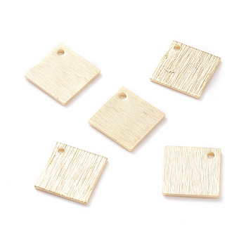 Brass Charms, Square, Real 24K Gold Plated, 14x14x1mm, Hole: 1mm