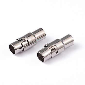Brass Locking Tube Magnetic Clasps, Column, Platinum, 15x6mm, Hole: 4mm