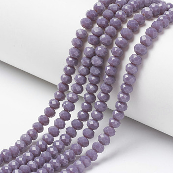 Opaque Solid Color Glass Beads Strands, Faceted, Rondelle, Medium Purple, 8x6mm, Hole: 1mm, about 72pcs/strand, 16.14 inch(41cm)