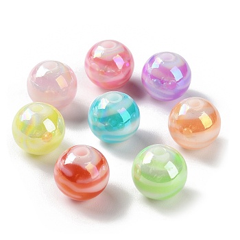 AB Color Plated Acrylic Beads, Round with Stripe, Mixed Color, 14mm, Hole: 2.8mm, about 320pcs/500g