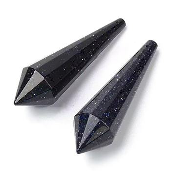 Synthetic Blue Goldstone Beads, Top Drilled, for Wire Wrapped Pendant Making, Bullet, 51.5~56x14.7~16.2mm, Hole: 1mm
