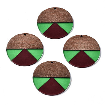 Resin & Walnut Wood Pendants, Flat Round, Coconut Brown, 38x3mm, Hole: 2mm
