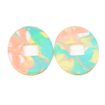 Acrylic Pendants, for DIY Bracelet Necklace Earring Jewelry Craft Making, Oval, Colorful, 34x27x2mm, Hole: 1.5mm