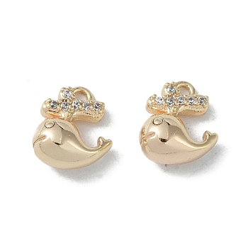 Ocean Collection Theme Jewelry, Brass with Cubic Zirconia Charms, Real 18K Gold Plated, Whale, 10x8.5x5mm, Hole: 1.2mm