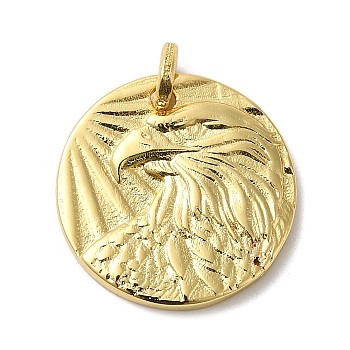 Brass Pendants, Long-Lasting Plated, Cadmium Free & Lead Free, Flat Round with Eagle Charm, Golden, 20x2mm, Hole: 4.3x3mm