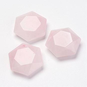 Natural Rose Quartz Pendants, Hexagon, 28~29x25x9~10mm, Hole: 1.5mm