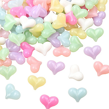 100Pcs Opaque Acrylic Beads, Imitation Jelly, Heart, Mixed Color, 23x18mm, Hole: 1.2mm