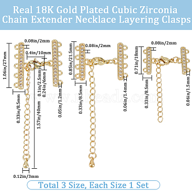 beebeecraft 3 Sets 3 Stil Messing Micro Pave klare Zirkonia Kettenverlängerung(KK-BBC0012-50)-2