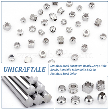 48Pcs 8 Style 304 & 201 & 303 Stainless Steel European Beads(STAS-UN0040-02)-4