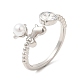 Plastic Pearl Christmas Deer Open Cuff Ring with Cubic Zirconia(RJEW-R139-01P)-3