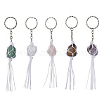 5Pcs 5 Styles Nylon Pouch Wrap Natural Gemstone Holder Keychains, with Iron Keychain Ring, 140mm, 1pc/style(KEYC-JKC00549-S)