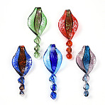 Handmade Gold Sand Lampwork Big Pendants, Spiral Charms, Mixed Color, 66~73x25~26x11~12mm, Hole: 5~6mm(LAMP-T023-09)