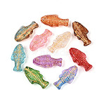 Baking Paint Transparent Glass Beads, Fish, Golden Metal Enlaced, Mixed Color, 24.5~25x12~12.5x6~7mm, Hole: 1~1.2mm(X-DGLA-N018-22)