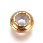 PVD Vacuum Plating 304 Stainless Steel Beads, Long-Lasting Plated, with Rubber Inside, Slider Beads, Rondelle, Golden, 8x4mm, Hole: 3.5mm, Rubber Hole: 2mm(STAS-L222-41B-G)
