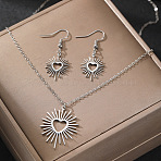 Heart Sun 304 Stainless Steel Pendant Necklaces & Dangle Earrings Sets, Stainless Steel Color, 450mm(FS-WGE9EFA-02)