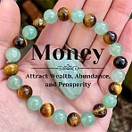 Natural Tiger Eye & Glass Round Beaded Bracelets, Dark Sea Green, Inner Diameter: 2-3/8 inch(6cm)(FS-WG07496-01)