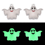 Halloween Theme Rack Plating Luminous Alloy Enamel Pendants, Glow in the Dark, Ghost Charm, Platinum, 19.5x23.5x2mm, Hole: 1.6mm(ENAM-N056-238P)