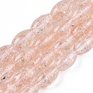 Transparent Crackle Glass Beads Strands, Dyed & Heated, Oval, Dark Salmon, 13x8mm, Hole: 1.2mm, about 30pcs/strand, 15.75''(40cm)(GLAA-S192-B-010F)