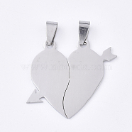 201 Stainless Steel Split Pendants, for Lovers, A Arrow Through Heart, Stainless Steel Color, 32.5x39x1mm, Hole: 8x4mm(STAS-T048-28B)