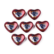 Spray Painted Opaque Acrylic Beads, Heart with Flower, Dark Red, 16x19x8mm, Hole: 2mm(SACR-S305-28-C01)