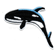 Computerized Embroidery Cloth Iron on/Sew on Patches, Costume Accessories, Appliques, Whale, Black, 75x45mm(DIY-K012-02-S702)