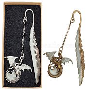 Gorgecraft 3Pcs 2 Style Pterosaur with Feather Luminous Zinc Alloy Bookmarks, Cardboard Jewelry Boxes, with Black Sponge, Mixed Color, Bookmarks: 1pc/color, 2color, 2pcs(AJEW-GF0003-79)