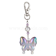 Acrylic Butterfly Pendants Decorations, with Alloy Swivel Lobster Claw Clasps, Platinum, Gray, 90mm(HJEW-JM01595-03)