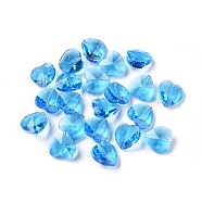 Transparent Glass Beads, Faceted, Heart, Dodger Blue, 14x14x8~9mm, Hole: 1~1.2mm(GLAA-K002-05A-13)