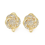 Hollow Flower Brass Micro Pave Cubic Zirconia Stud Earrings Finding, with Horizontal Loops, Cadmium Free & Lead Free, Real 18K Gold Plated, 17.5x15mm, Hole: 1.5mm, Pin: 0.8mm(KK-E083-04G)