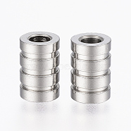 304 Stainless Steel Tube Beads, Grooved, Column, Stainless Steel Color, 9x6mm, Hole: 3mm(X-STAS-G161-12P)