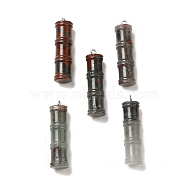 Natural African Bloodstone Pendants, Bamboo Stick Charms, with Stainless Steel Color Tone 304 Stainless Steel Loops, 45x12.5mm, Hole: 2mm(G-I340-A02)