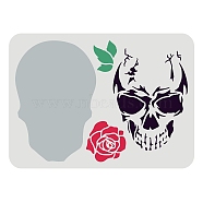 Plastic Reusable Drawing Painting Stencils Templates, for Painting on Fabric Tiles Floor Furniture Wood, Rectangle, Skull Pattern, 297x210mm(DIY-WH0202-330)