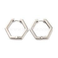 Brass Hoop Earrings, Hexagon, Platinum, 27.5x3mm(EJEW-G363-04P)