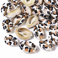 Printed Natural Cowrie Shell Beads, No Hole/Undrilled, with Leopard Print Pattern, Peru, 18~21x12~15x7mm(SSHEL-R047-01-B03)