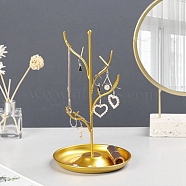Iron Jewelry Display Stand with Tray, Tree Display Holder, for Rings, Earrings, Bracelets Storage, Golden, 14x24.8cm(ODIS-K003-05G)