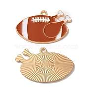 Alloy Enamel Pendants, Cadmium Free & Nickel Free & Lead Free, Light Gold, Rugby Charms, Chocolate, 21.5x33.5x1.3mm, Hole: 2mm(PALLOY-E028-13LG-02)