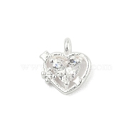 925 Sterling Silver Micro Pave Cubic Zirconia Pendants, Heart Charms, Clear, 6.5x6x2mm, Hole: 0.9mm(STER-Q002-02A)