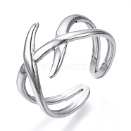 304 Stainless Steel Wire Wrap Open Cuff Ring for Women, Stainless Steel Color, US Size 8 1/2(18.5mm)(RJEW-N040-17)