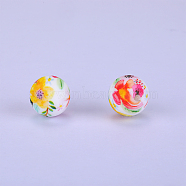 Printed Round with Flower Pattern Silicone Focal Beads, Yellow, 15x15mm, Hole: 2mm(SI-JX0056A-166)