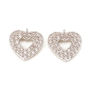 Brass Micro Pave Cubic Zirconia Charms, Heart, Platinum, White, 15x14.5x2.5mm, Hole: 1mm(KK-D160-62P-A)