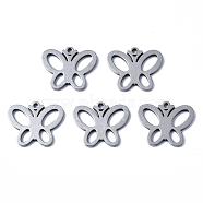 304 Stainless Steel Charms, Laser Cut, Butterfly, Stainless Steel Color, 12x15x1mm, Hole: 1mm(STAS-N092-26)