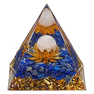 Orgonite Pyramid Resin Energy Generators, Reiki Natural Lapis Lazuli Chips Inside for Home Office Desk Decoration, 60x60x61mm(DJEW-WH0015-38B)