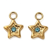 304 Stainless Steel Pendants, with Rhinestone, Golden, Star, 9.5x7.5x1.5mm, Hole: 1.8mm(STAS-H438-02A-G01)